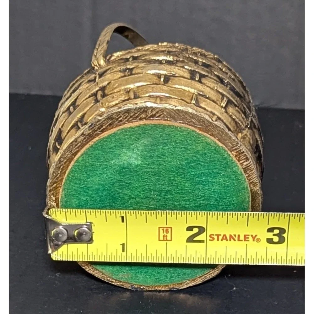 Vintage Solid Brass Woven Basket With Braided Handle Original Felt Bottom 3.75